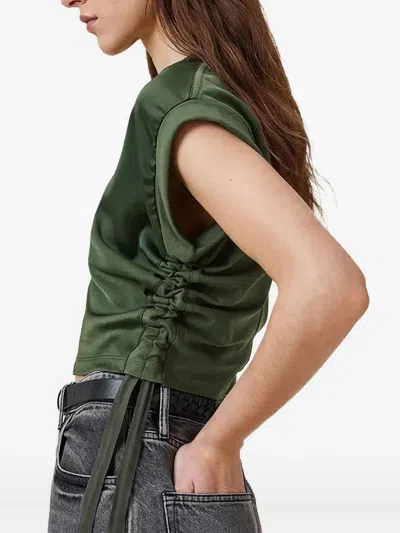 Allsaints Womens Mira Cropped Stretch-satin Top Rifle Green Xs In Green