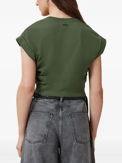 Allsaints Womens Mira Cropped Stretch-satin Top Rifle Green Xs In Green