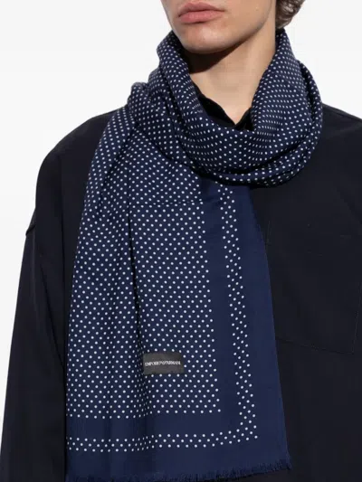 Emporio Armani Polka-dot Wool Scarf In Blue