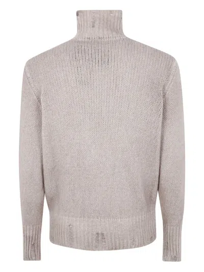Avant Toi Hand Painted Cashmere And Silk High Neck Pullover With Destr In Neutral