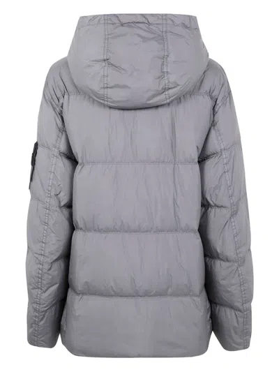 Stone Island Quilted Hooded Down Jacket With Front Pockets In Gray