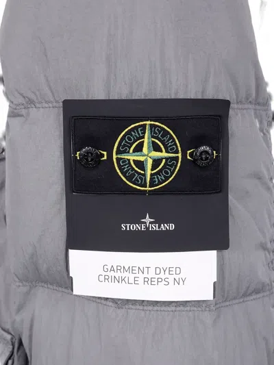 Stone Island Quilted Hooded Down Jacket With Front Pockets In Gray