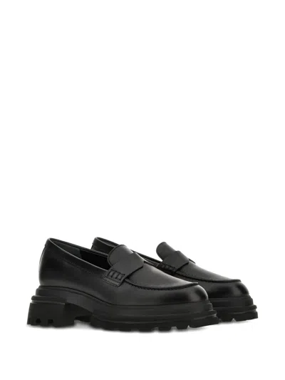 Hogan 10-storey Smooth Leather And Workwear Sole Loafers Shoes In Black