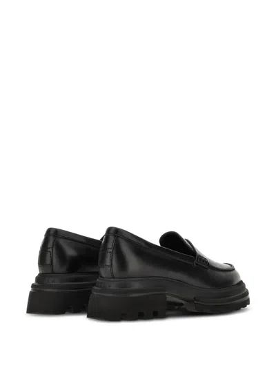 Hogan 10-storey Smooth Leather And Workwear Sole Loafers Shoes In Black