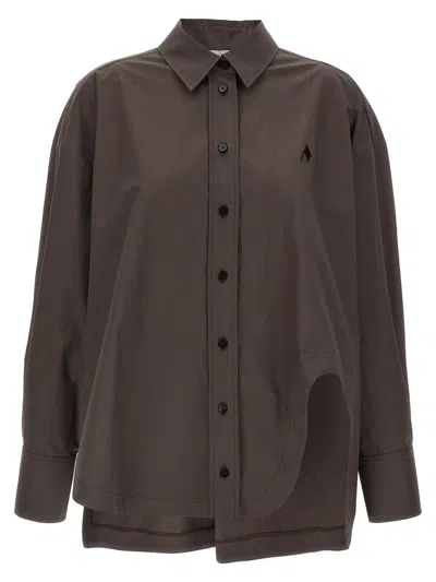 Attico Diana Oversized Cotton Poplin Shirt In Brown