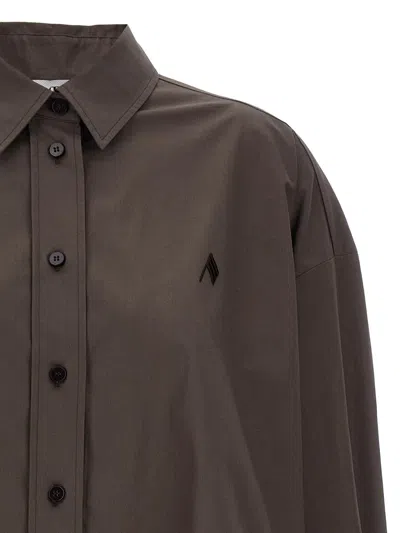 Attico Diana Oversized Cotton Poplin Shirt In Brown