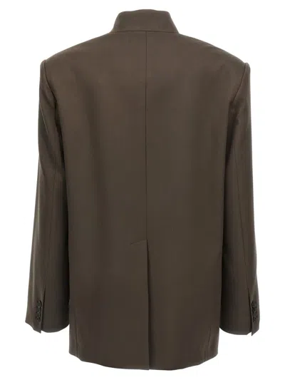 Attico Lapel Jacket With Flap And Chest Pockets In Brown