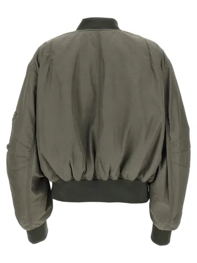 Attico Green Bomber Jacket With Zip Pocket On The Sleeve In Tech Fabric Woman In Green