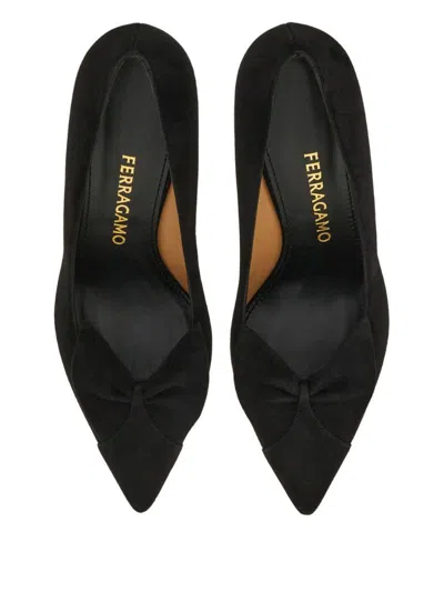Ferragamo Pointed Toe Stiletto Heel Pumps With Bow In Black