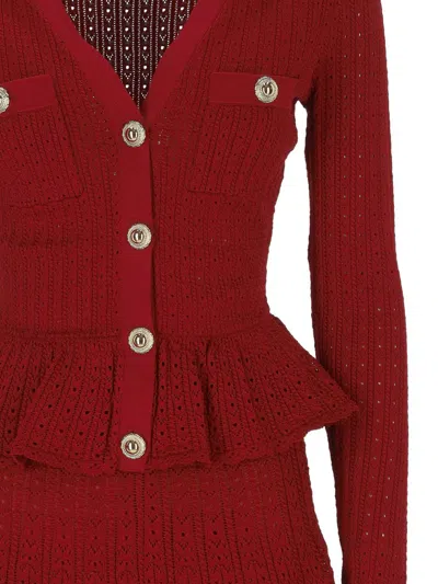 Self-portrait Self Portrait Women Burgundy Pointelle Knit Long-sleeved Mini Dress