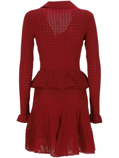 Self-portrait Self Portrait Women Burgundy Pointelle Knit Long-sleeved Mini Dress