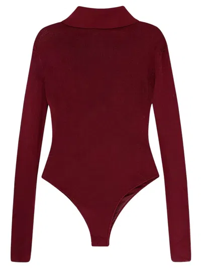 Self-portrait Self Portrait Women Burgundy Viscose Knit Long-sleeved Bodysuit