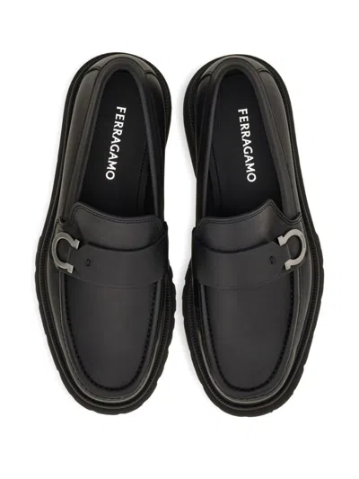 Ferragamo Almond Toe Chunky Sole Loafer In Black