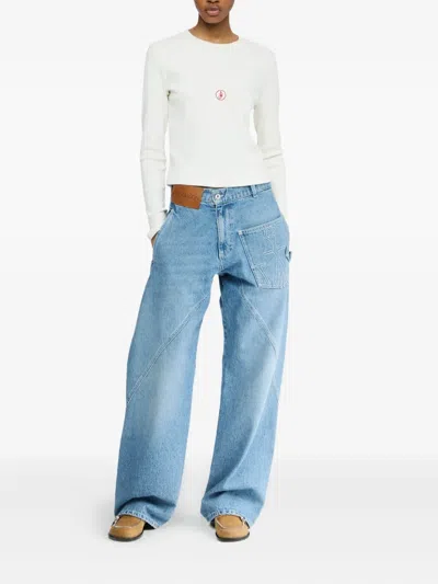 Jw Anderson Crew Neck Long Sleeves Ribbed Cuffs In White