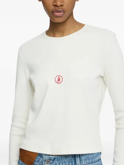 Jw Anderson Crew Neck Long Sleeves Ribbed Cuffs In White