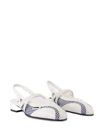 Carel Paris 20mm Sling Back Checked Flat Pumps In White