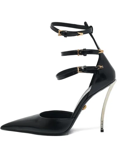 Pre-owned Versace 120mm Pin Point Strappy Pumps In Black