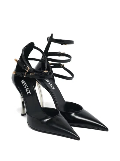 Pre-owned Versace 120mm Pin Point Strappy Pumps In Black
