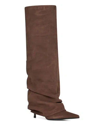 Le Silla 85 Mm Draped-cuff Leather Boots In Brown