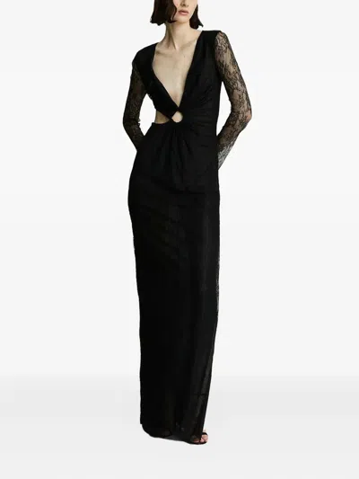 Celeste Lace-paneled Ring-detail Maxi Evening Dress In Black