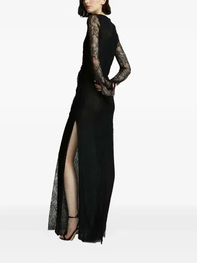 Celeste Lace-paneled Ring-detail Maxi Evening Dress In Black