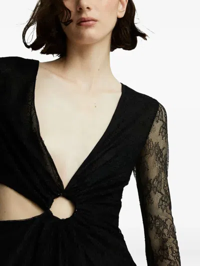 Celeste Lace-paneled Ring-detail Maxi Evening Dress In Black