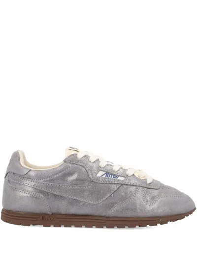 Autry Suede Sneakers With Metallic Finish And Flat Sole In Gray