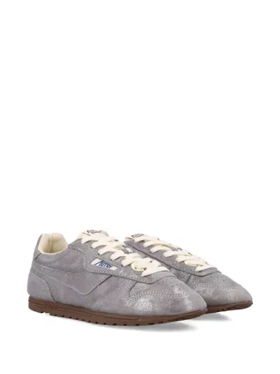 Autry Suede Sneakers With Metallic Finish And Flat Sole In Gray