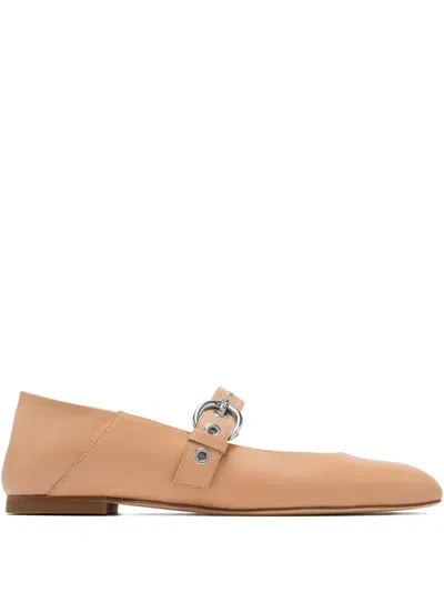 Stuart Weitzman Buckle-strap Eyelet Ballet Flats In Gold
