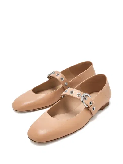 Stuart Weitzman Buckle-strap Eyelet Ballet Flats In Gold