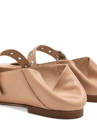Stuart Weitzman Buckle-strap Eyelet Ballet Flats In Gold