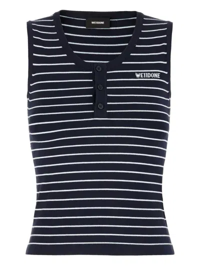 We11 Done Sleeveless Striped Button Ribbed Top
