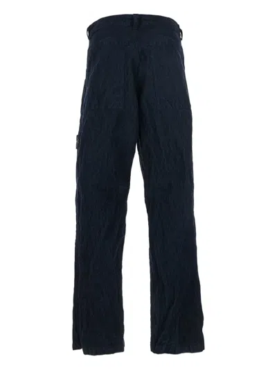 Stone Island Straight Textured Fabric Trousers With Belt Loops In Blue