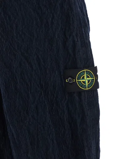 Stone Island Straight Textured Fabric Trousers With Belt Loops In Blue