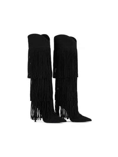 Le Silla 120mm Andy Tiered-fringe Suede Boots In Black