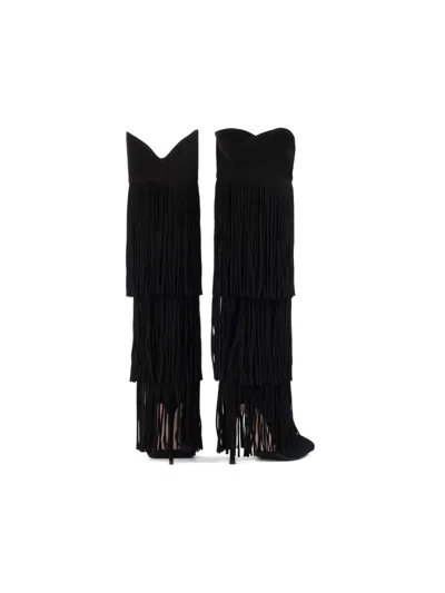 Le Silla 120mm Andy Tiered-fringe Suede Boots In Black