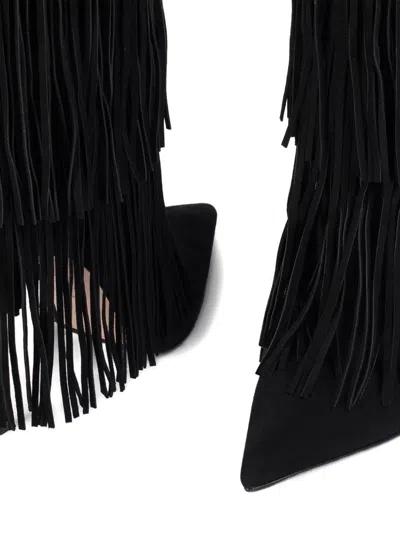 Le Silla 120mm Andy Tiered-fringe Suede Boots In Black