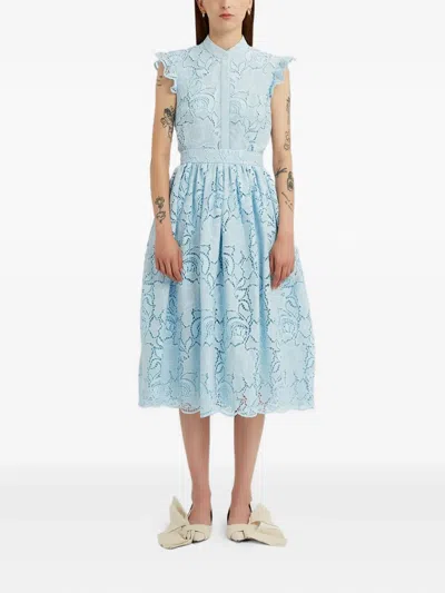 Erdem Floral-lace Midi Skirt - Women's - Polyester/cotton In Blue