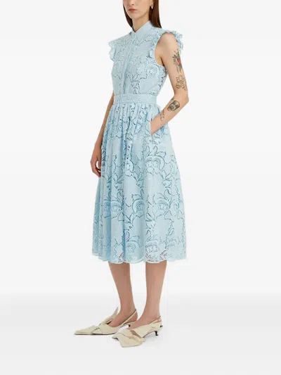 Erdem Floral-lace Midi Skirt - Women's - Polyester/cotton In Blue