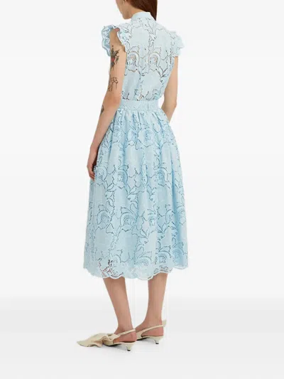 Erdem Floral-lace Midi Skirt - Women's - Polyester/cotton In Blue
