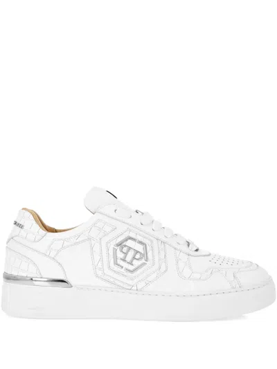 Philipp Plein Crocodile-embossed Logo Trainers In White