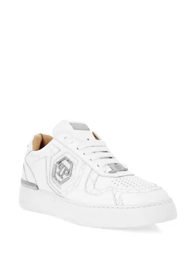 Philipp Plein Crocodile-embossed Logo Trainers In White