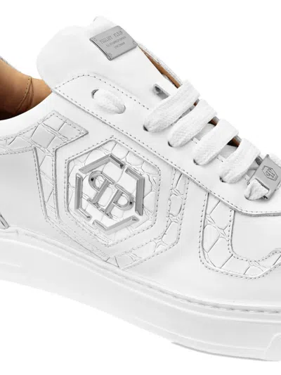 Philipp Plein Crocodile-embossed Logo Trainers In White