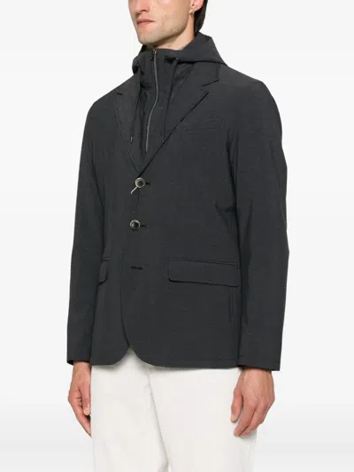 Herno Tailored Black Jacket With Detachable Hood In Black