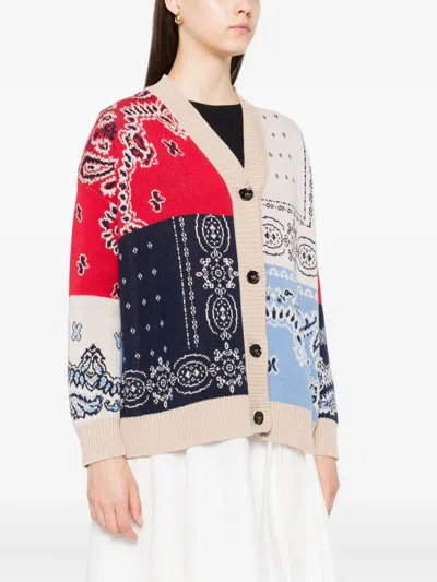 Weekend Max Mara Omens Baobab Printed Cotton-knit Cardigan Navy In Multi