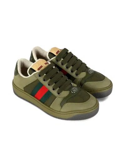 Gucci Web-stripe Leather Sneakers In Green
