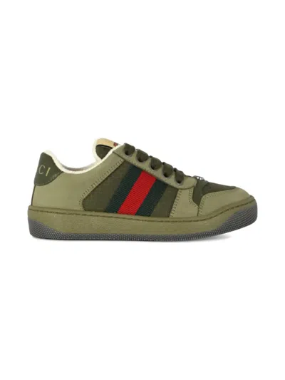 Gucci Web-stripe Leather Sneakers In Green