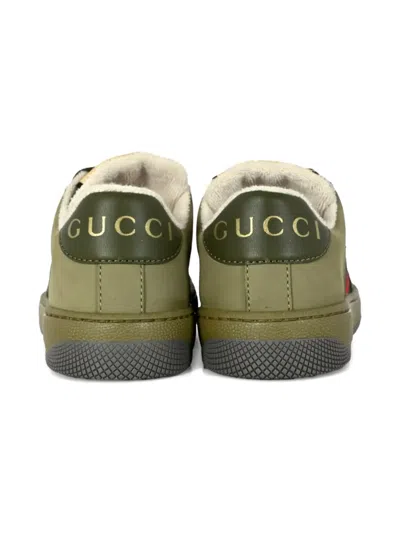 Gucci Web-stripe Leather Sneakers In Green