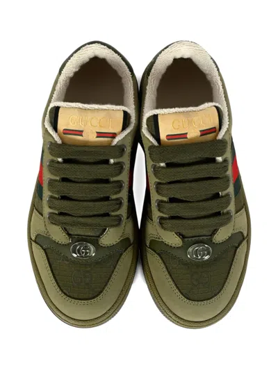 Gucci Web-stripe Leather Sneakers In Green