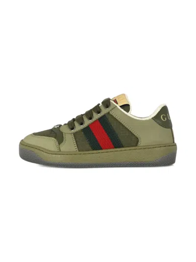 Gucci Web-stripe Leather Sneakers In Green
